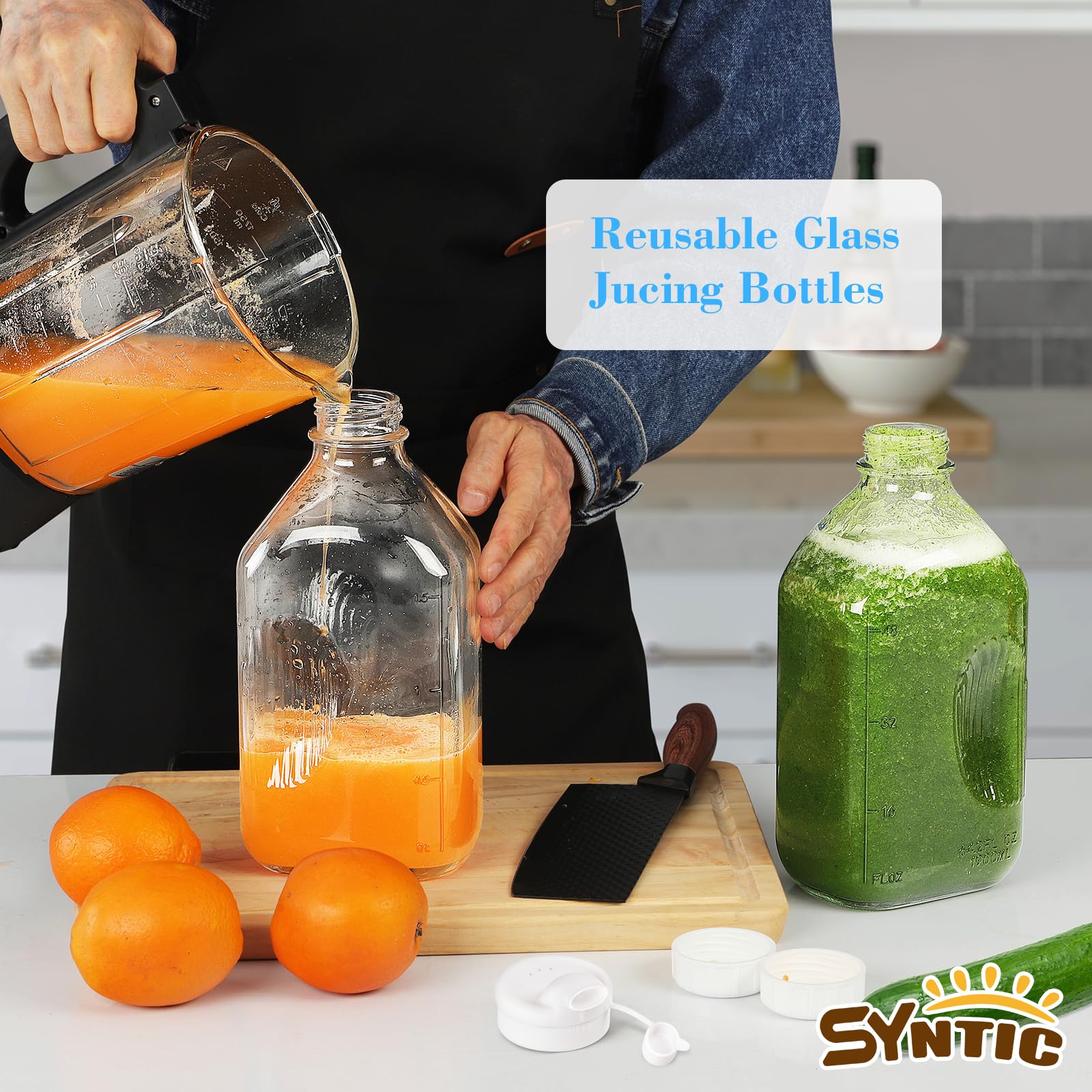 Syntic bottle with pour spout installed for controlled pouring and fewer spills