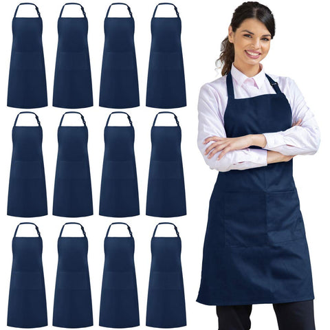 Syntus front view blue apron showing full coverage and pockets for protection