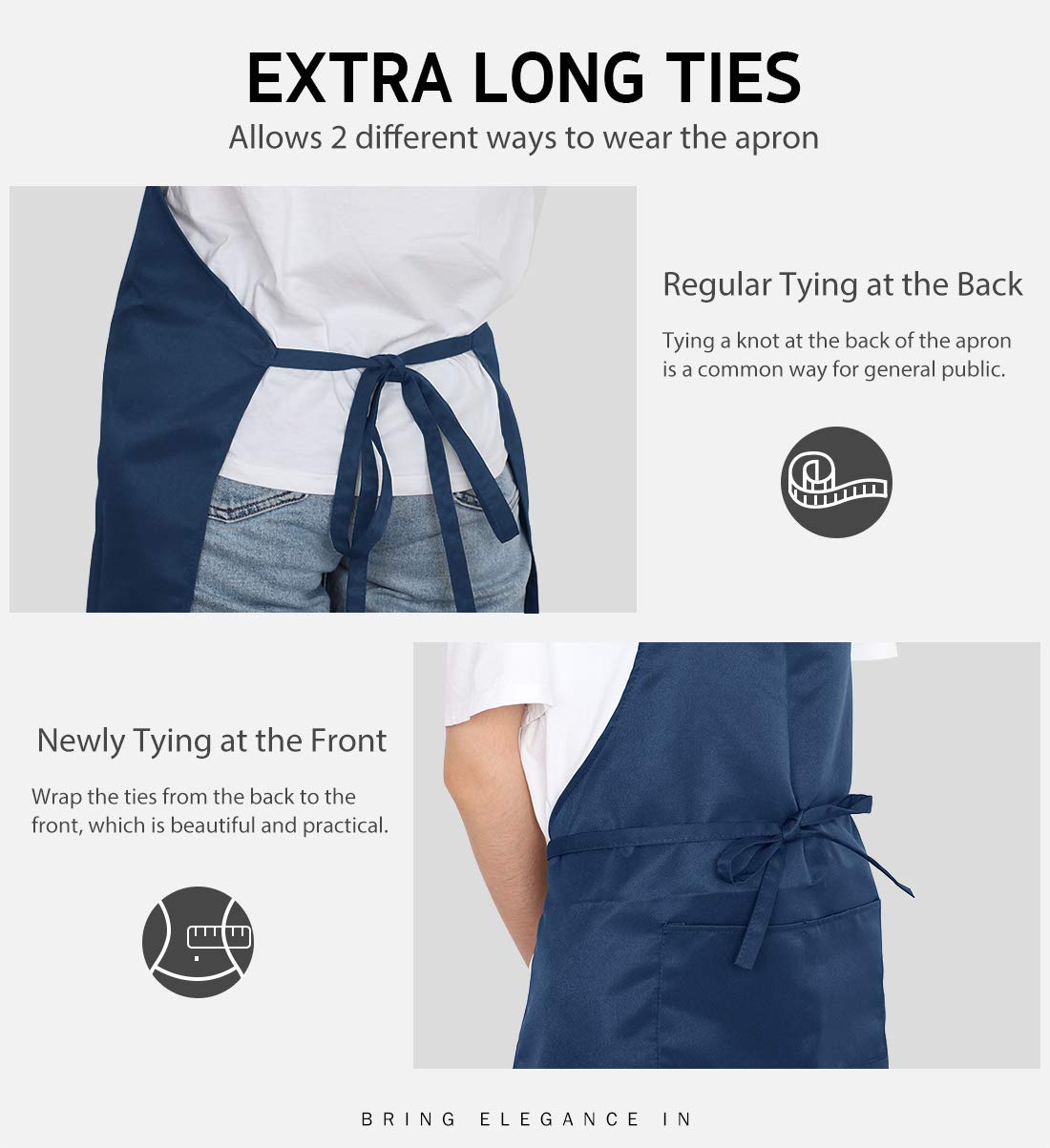 Syntus apron ties and back knot demo illustrating secure waist fit