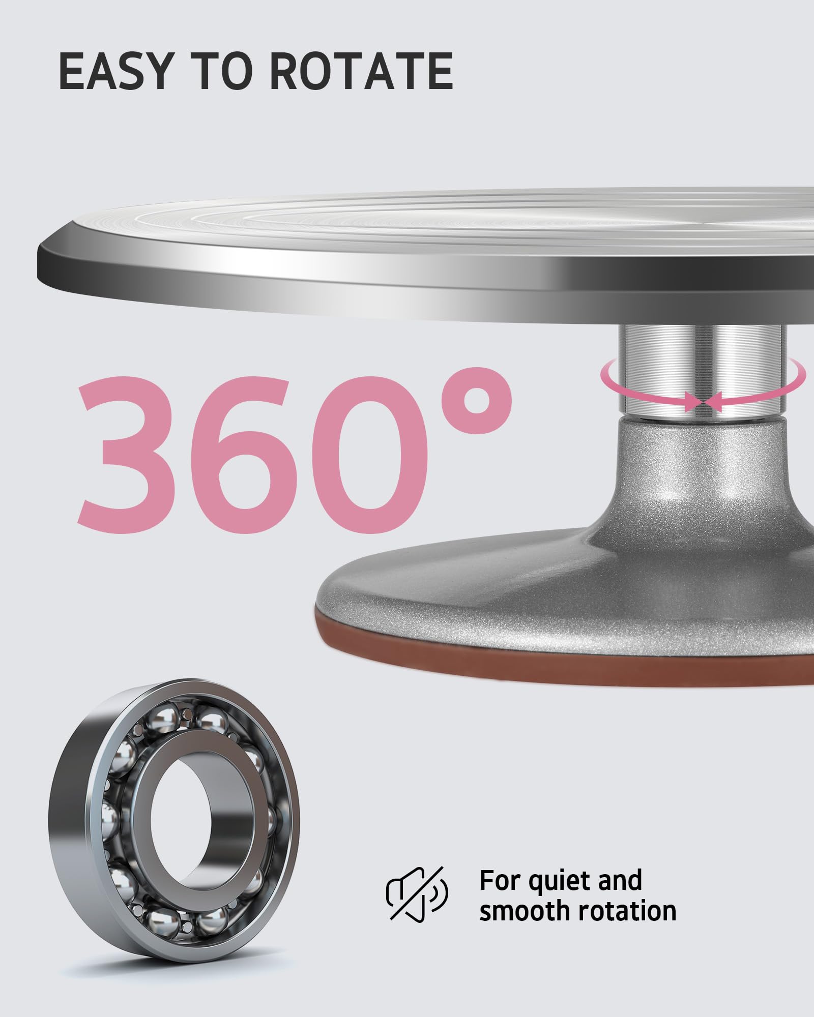 Syntus weighted metal base detail providing excellent balance and reduced wobble while spinning