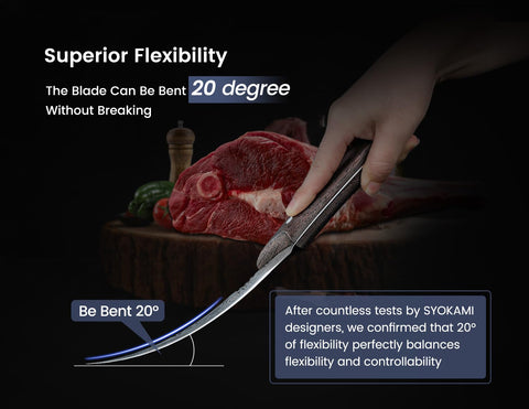 SYOKAMI blade suspension view showing 0.43-inch elevation to reduce countertop contact and stains