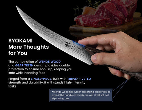 SYOKAMI boning knife in use filleting fish demonstrating clean separation and minimal waste