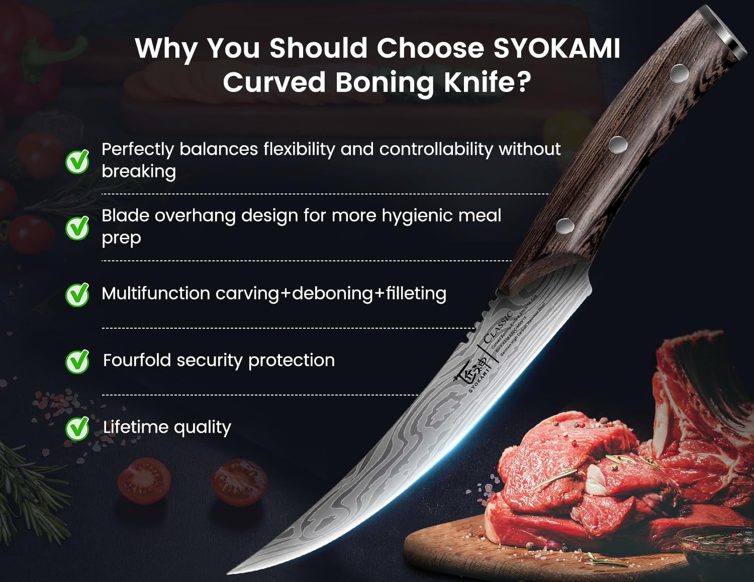 SYOKAMI knife next to ruler showing 6.5-inch blade length for accurate size expectations