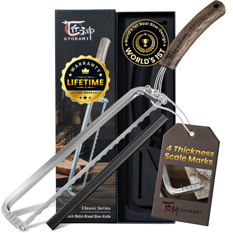 SYOKAMI front view showing bow-design frame and full knife benefit precise slicing