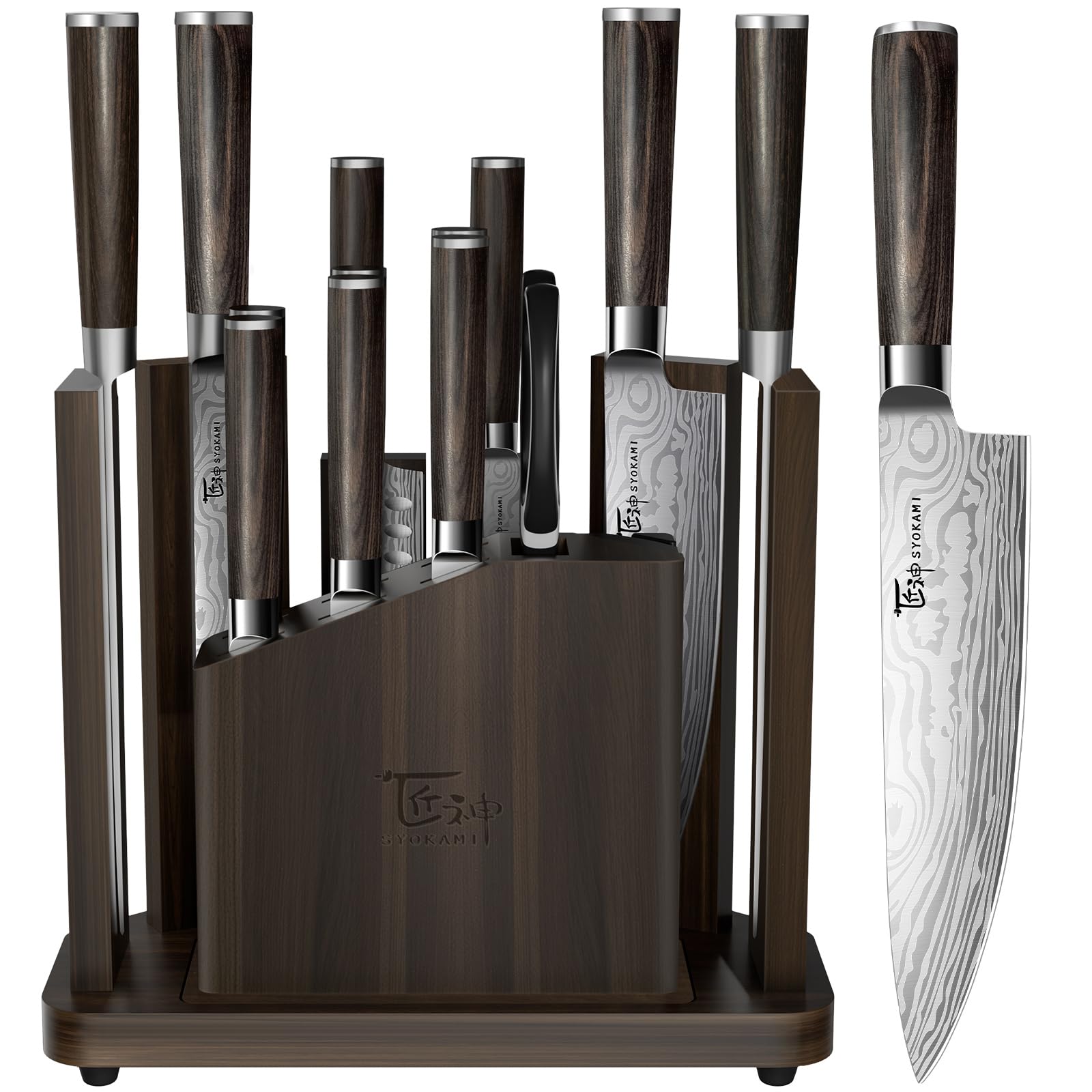 SYOKAMI front view with magnetic block showing organized knives and easy access