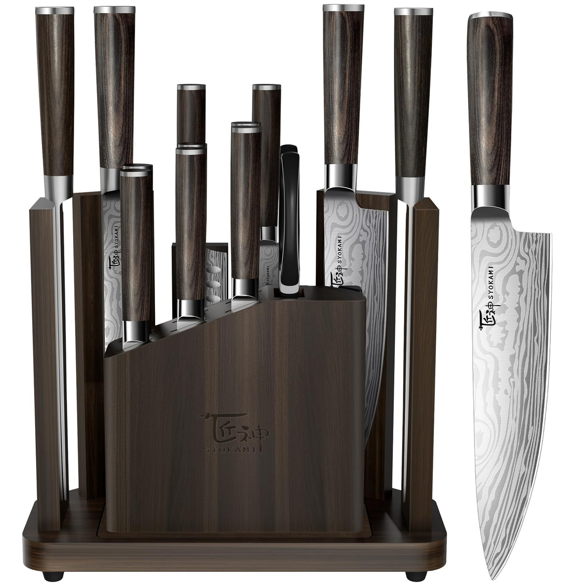 SYOKAMI front view with magnetic block showing organized knives and easy access
