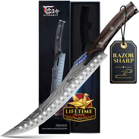 SYOKAMI front view showing full 10.5-inch blade and balance for precise slicing
