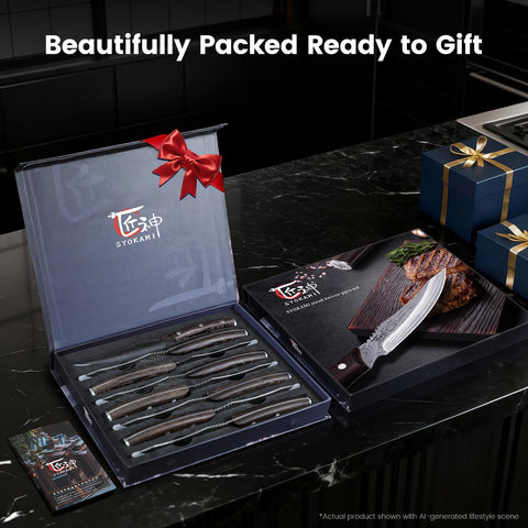 SYOKAMI gift box open with knives displayed, ideal for birthdays or anniversaries