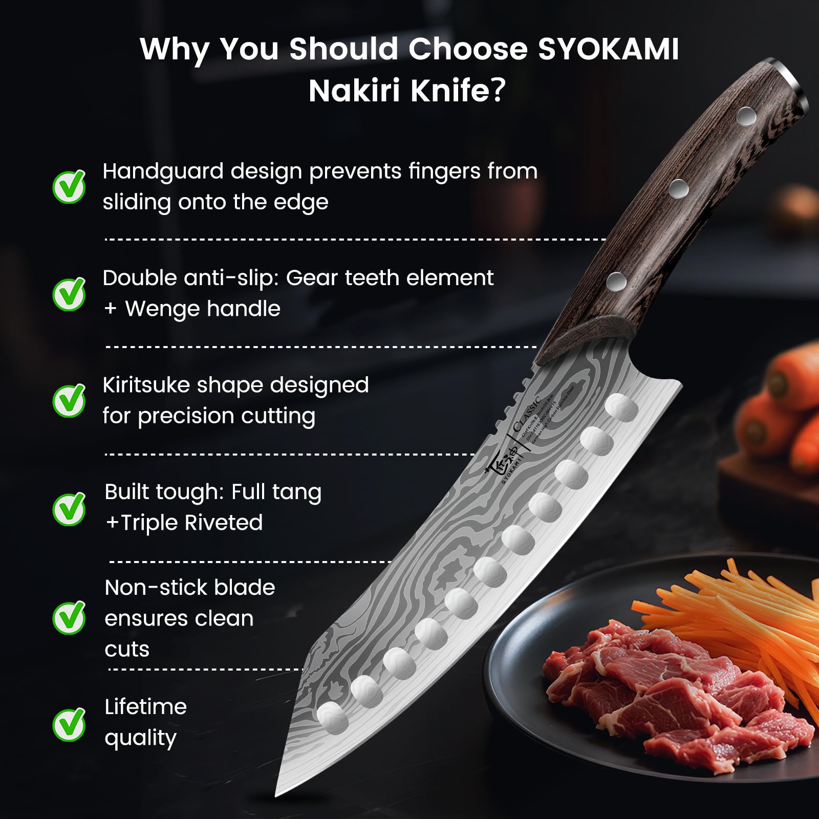 SYOKAMI slicing tomato to show non-slip control and clean thin slices