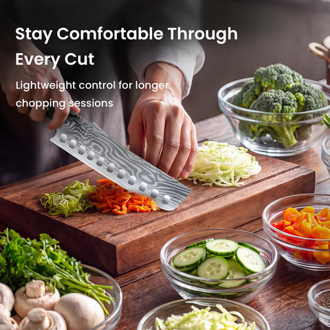 SYOKAMI Nakiri in use chopping vegetables for faster meal prep