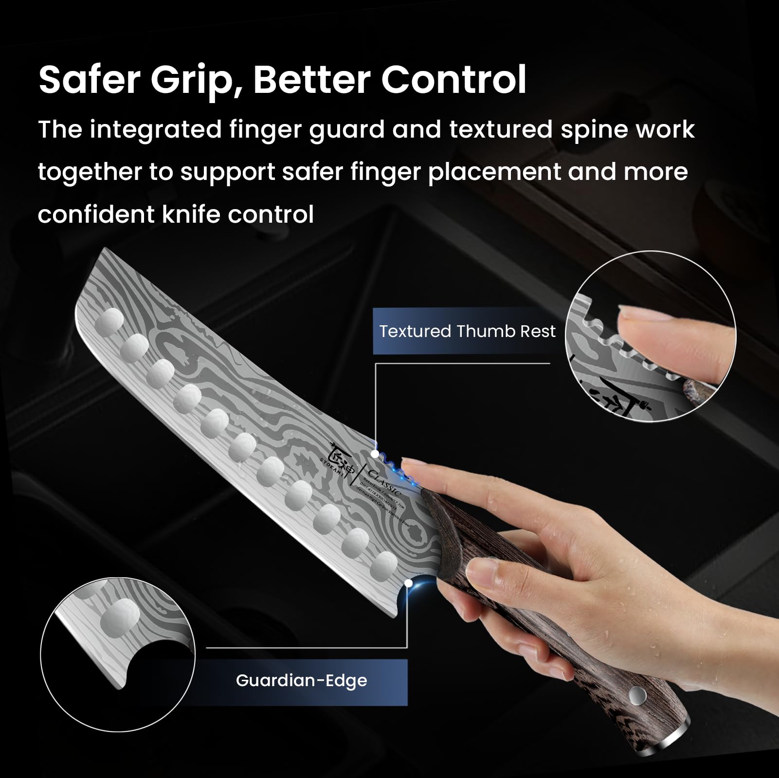 SYOKAMI knife shown next to ruler illustrating 7.2-inch scale accuracy