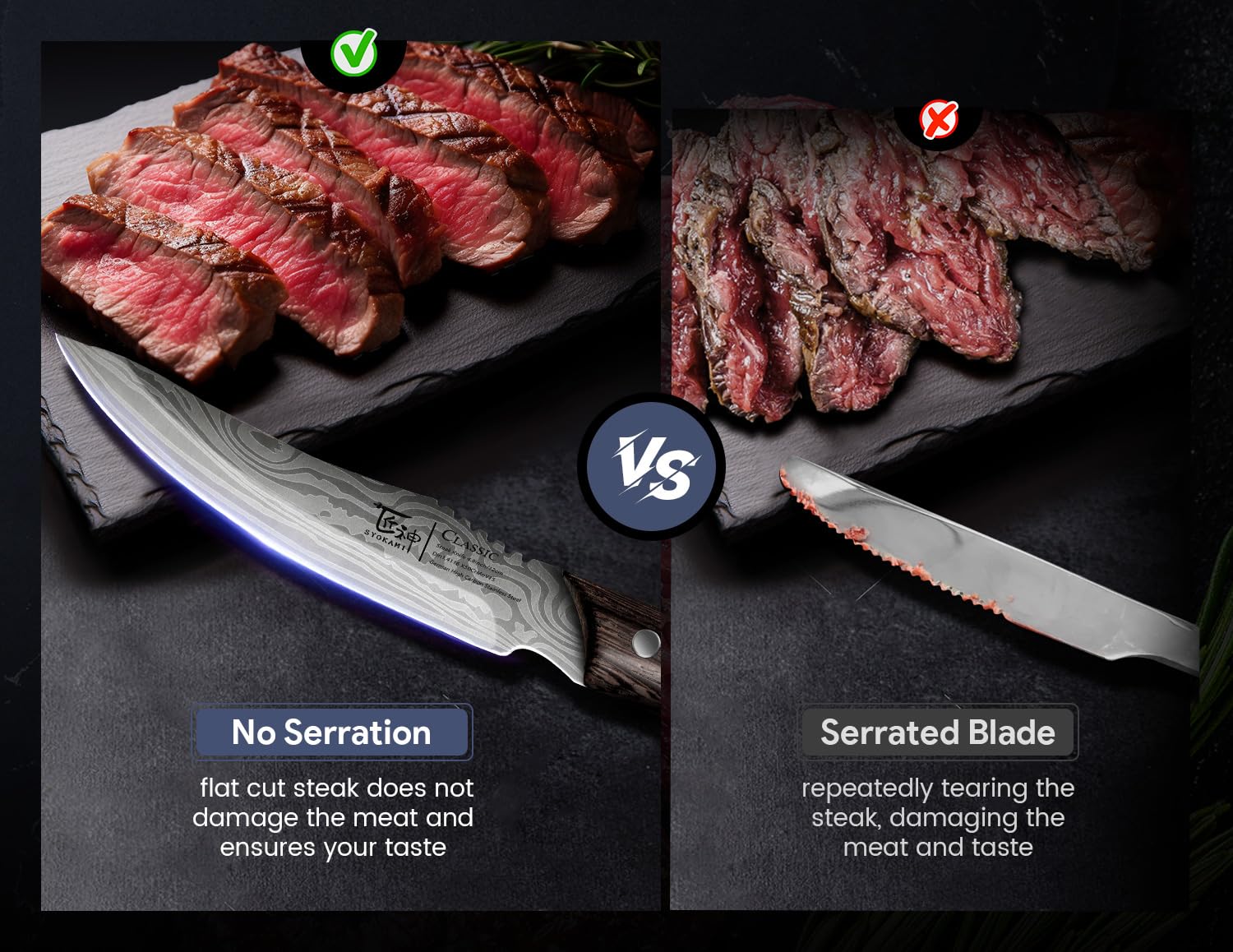SYOKAMI knife beside fork for scale, displays 4.8-inch blade length