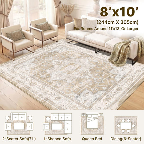 Syrlfar rug placed under sofa showing correct scale and furniture fit benefit