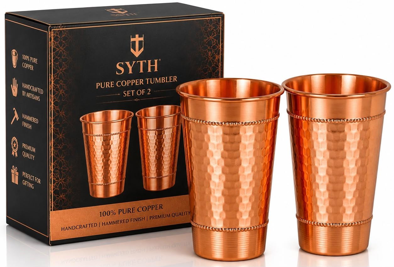 SYTH pure copper tumbler front view showing elegant finish and everyday use benefit