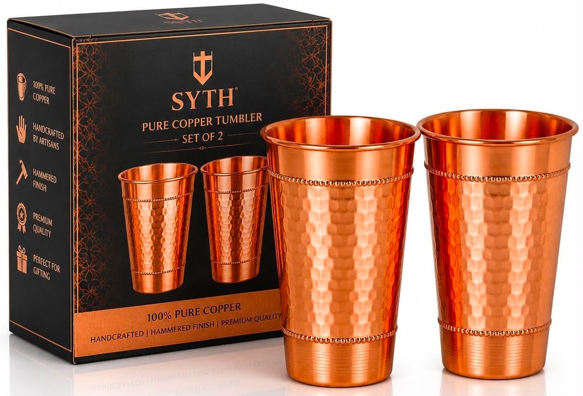 SYTH pure copper tumbler front view showing elegant finish and everyday use benefit