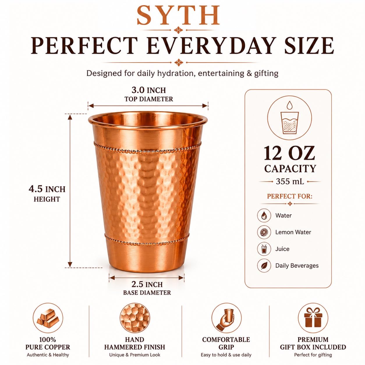 SYTH tumbler base close-up showing sturdy footprint and stable placement benefit