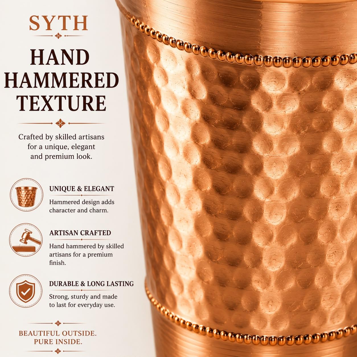 SYTH tumbler held in hand showing 12 oz scale and ergonomic comfort benefit