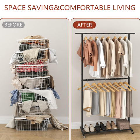 Sywhitta in bedroom lifestyle scene adding tidy, movable wardrobe storage