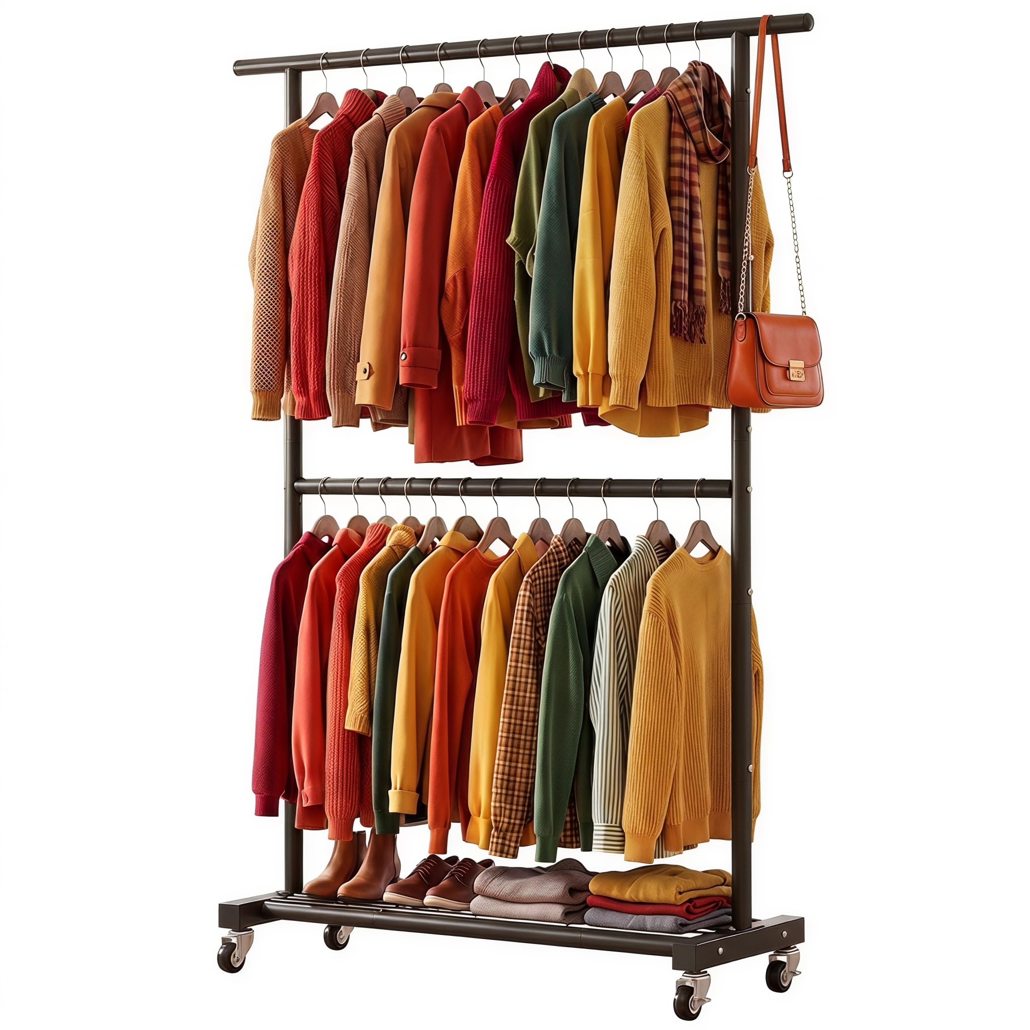 Sywhitta front view of full rack showing ample hanging space and balance