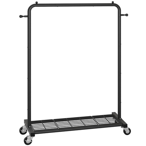 Sywhitta clothing rack next to chair showing scale and footprint benefit