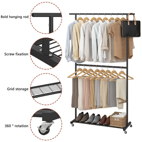 Sywhitta top double rod detail showing sturdy metal bars for more hangers