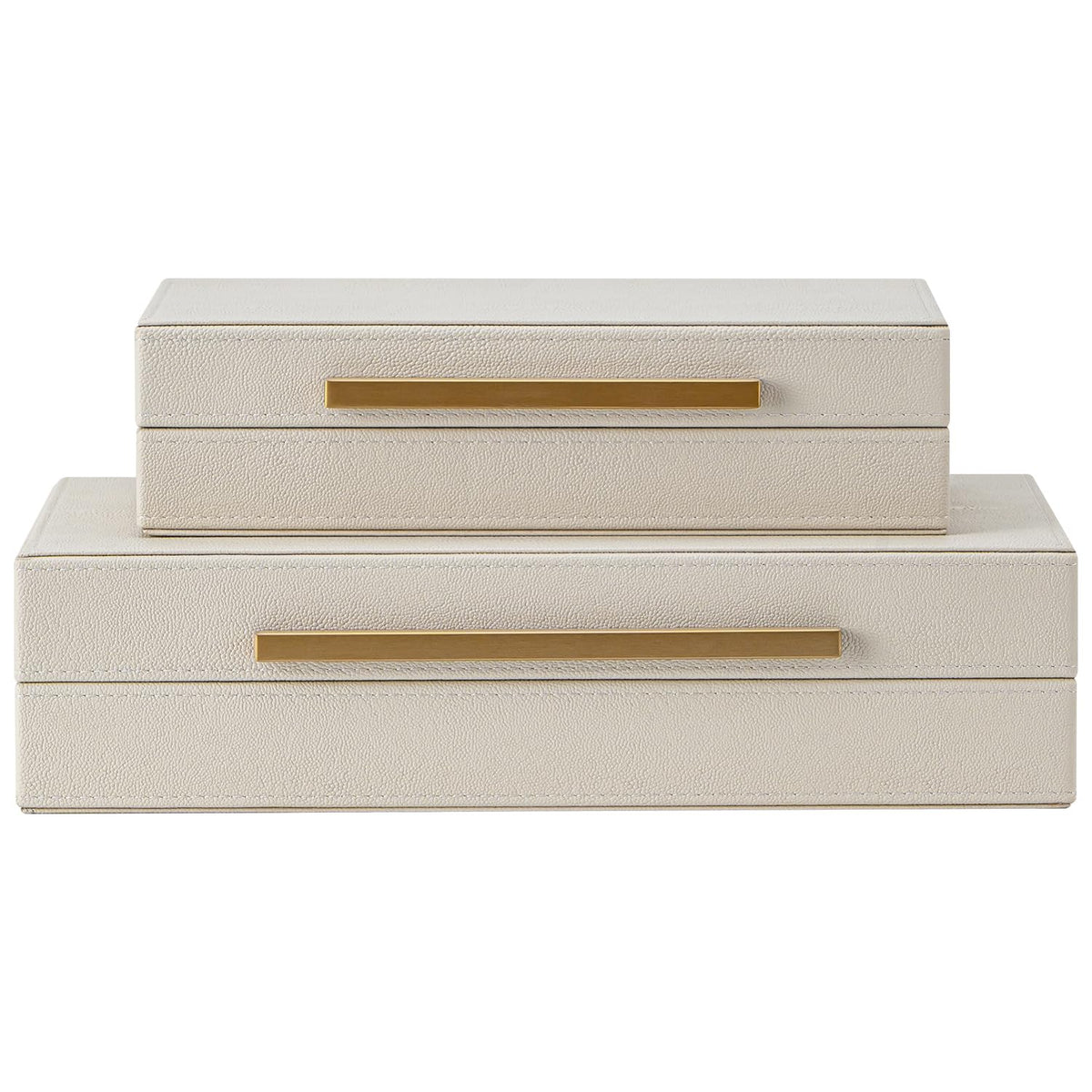 SYYSY beige shagreen front view showing elegant storage and surface appeal