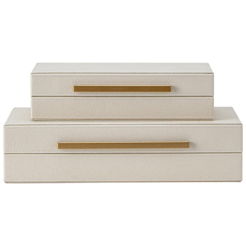 SYYSY beige shagreen front view showing elegant storage and surface appeal