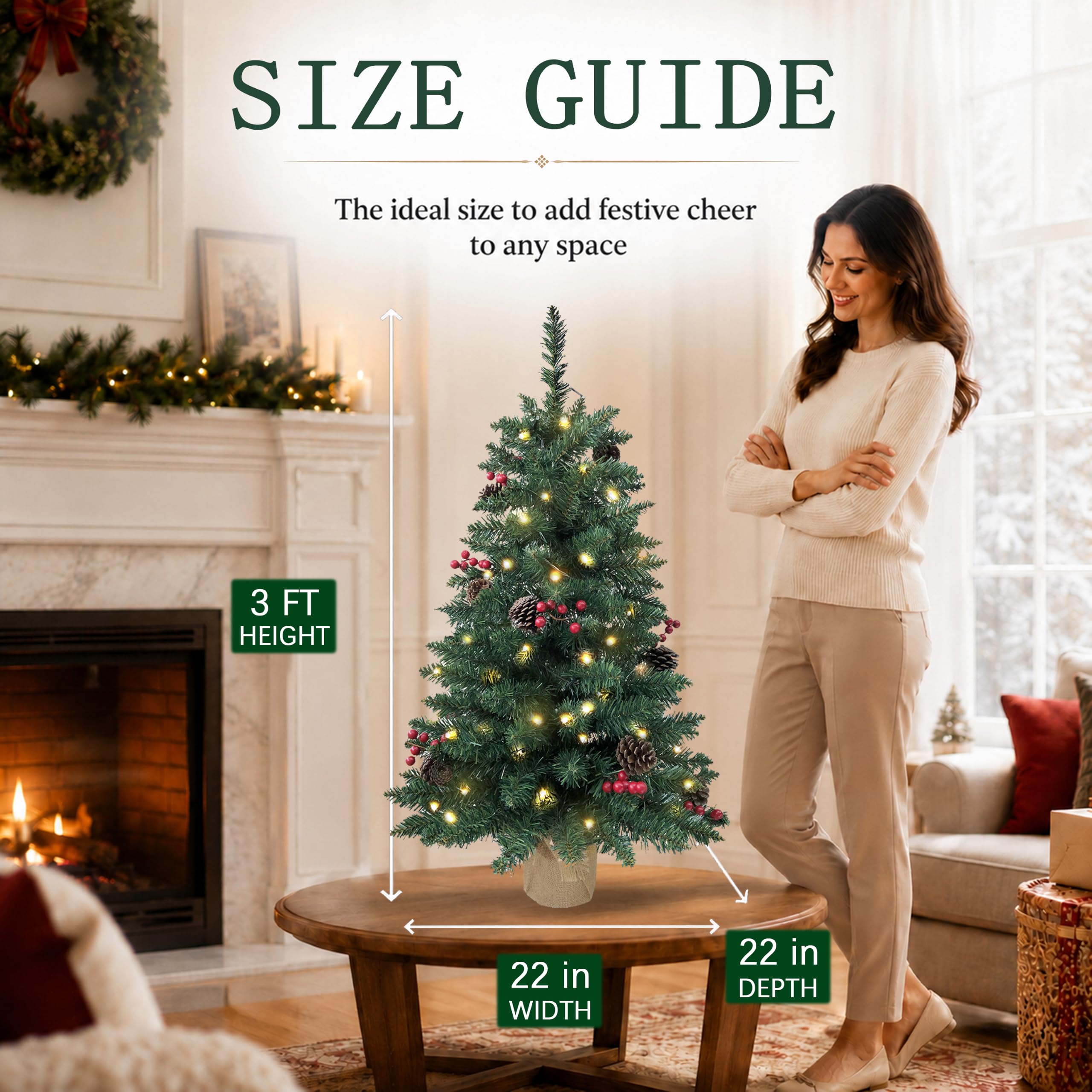 SZCXTOP lit tree on a mantel showing warm LED glow for cozy ambiance