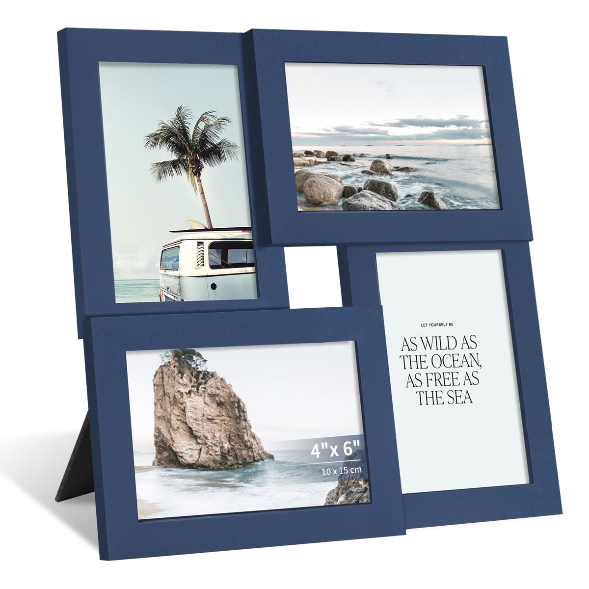 SZYUU front view collage frame showing four 4x6 photos and elegant wood finish