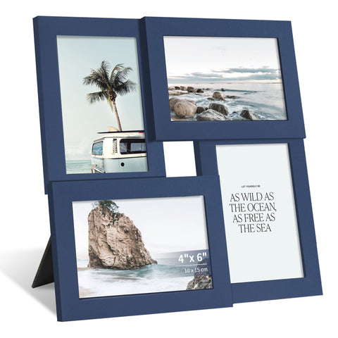 SZYUU front view collage frame showing four 4x6 photos and elegant wood finish