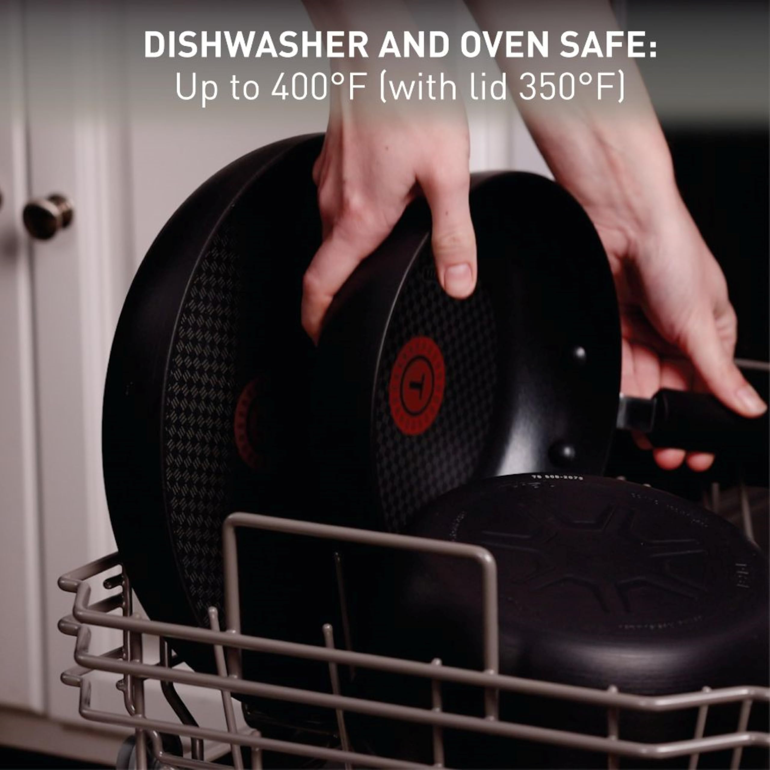 T-Fal fry pan next to common items showing 12-inch size and capacity benefit