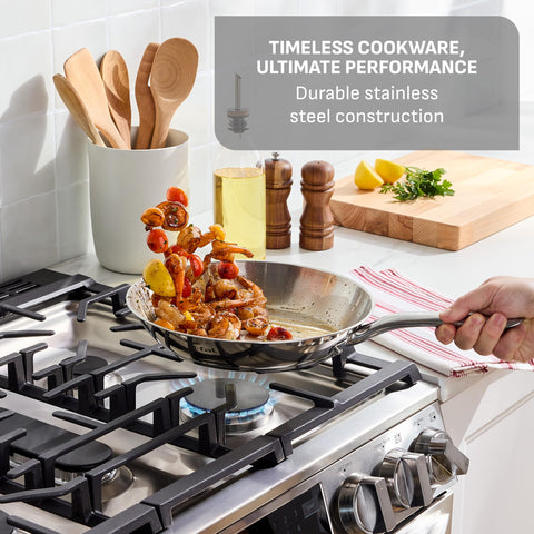 T-Fal close-up of induction-ready base illustrating even heat distribution and stability