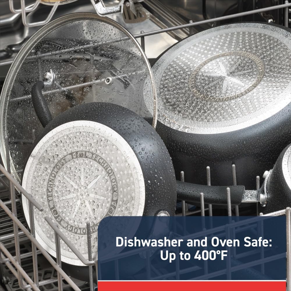 T-Fal pots and pans beside a measuring cup to show scale and portioning convenience