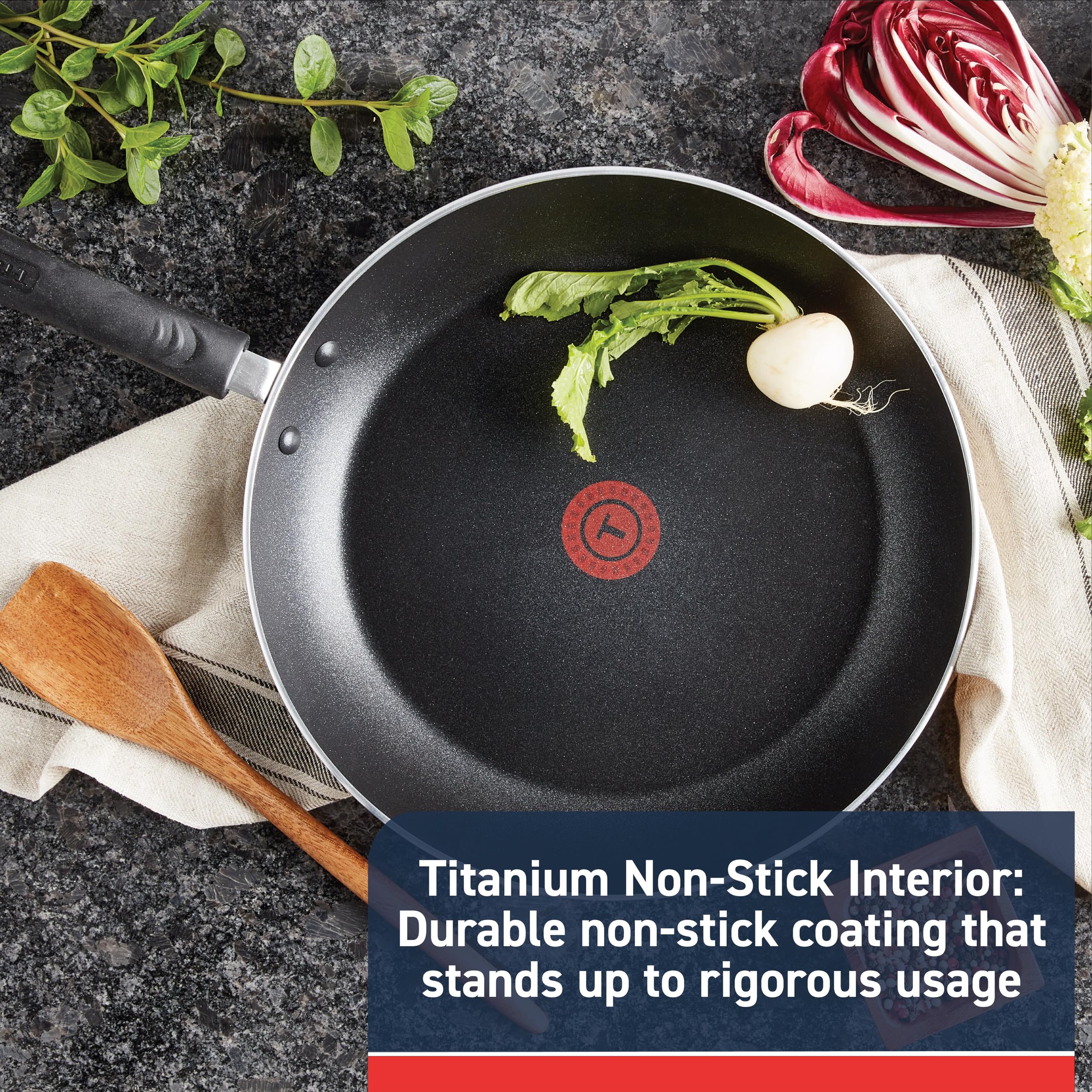 T‑Fal stainless steel disc base closeup for even heat distribution benefit