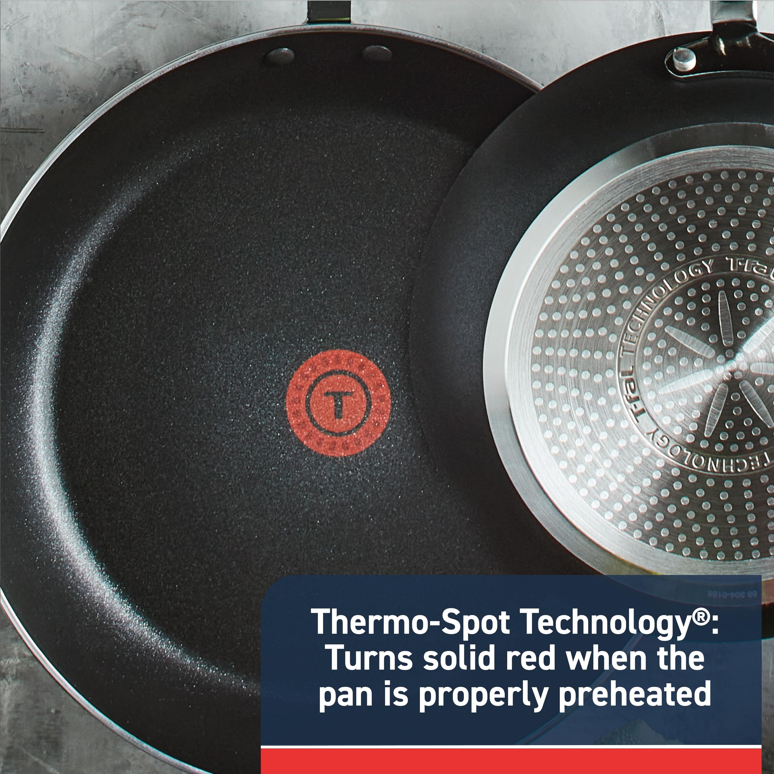 T‑Fal Thermo‑Spot detail indicating perfect preheat for consistent cooking