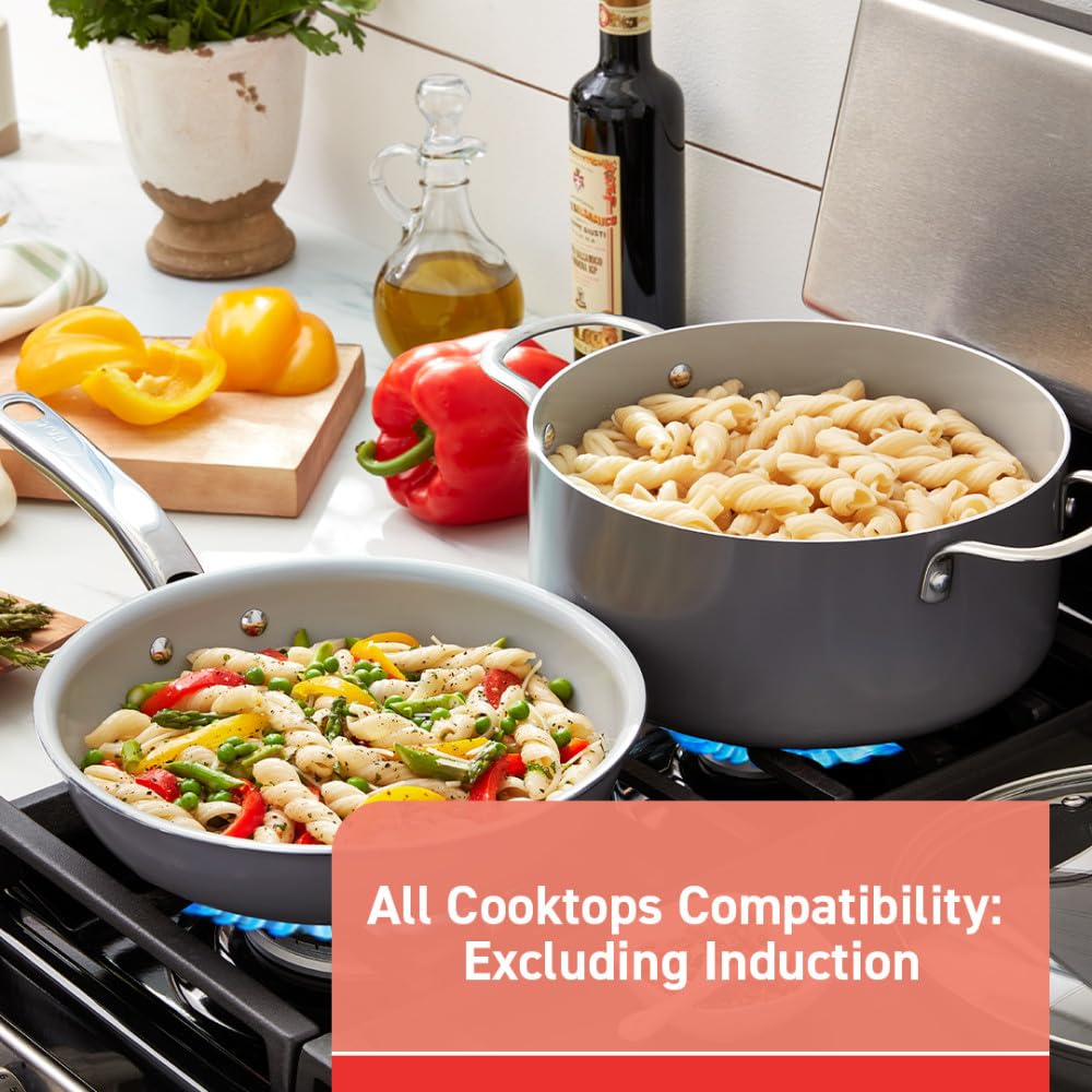 T-Fal cookware beside measuring cup showing size comparison and space-saving benefit