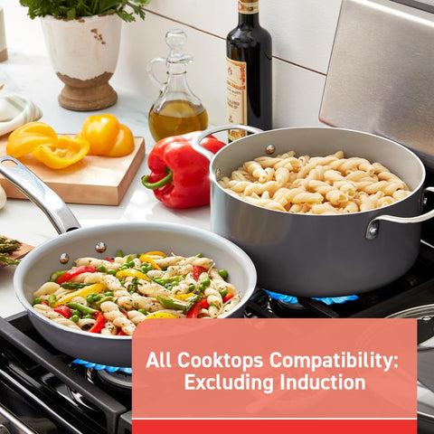 T-Fal cookware beside measuring cup showing size comparison and space-saving benefit