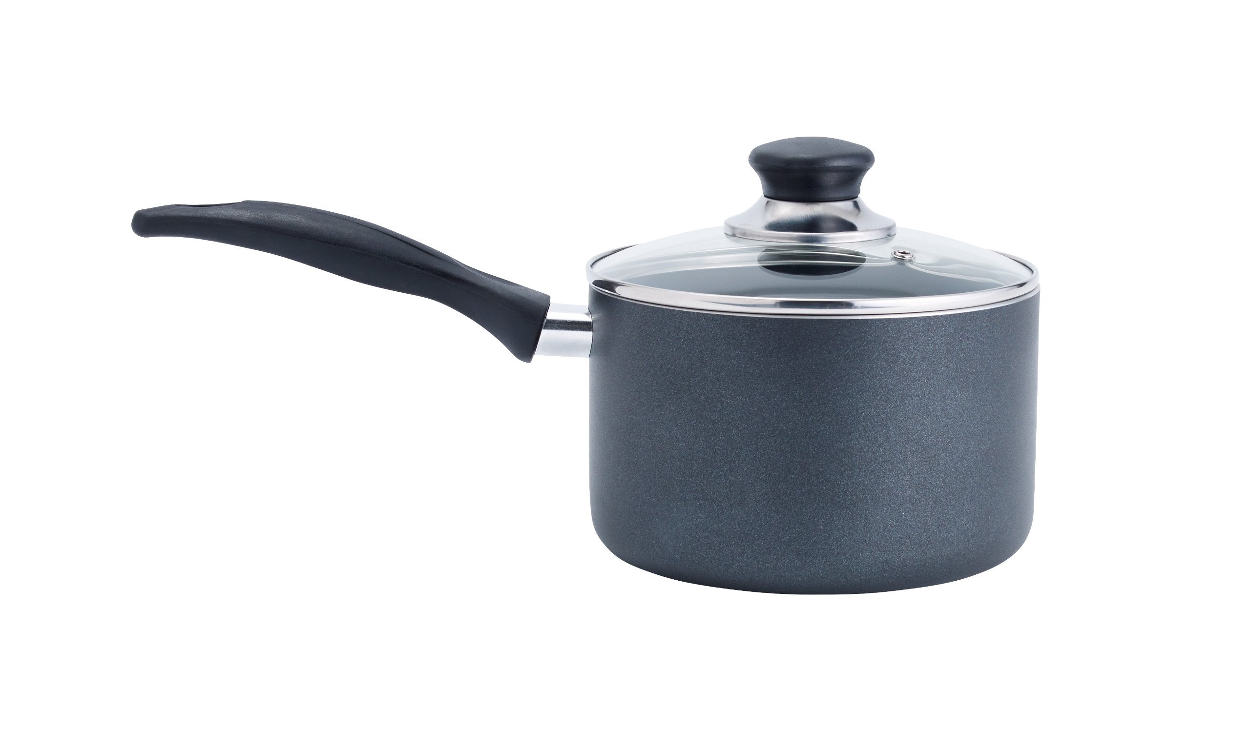 T-Fal saucepan front view with glass lid showing easy monitoring benefit