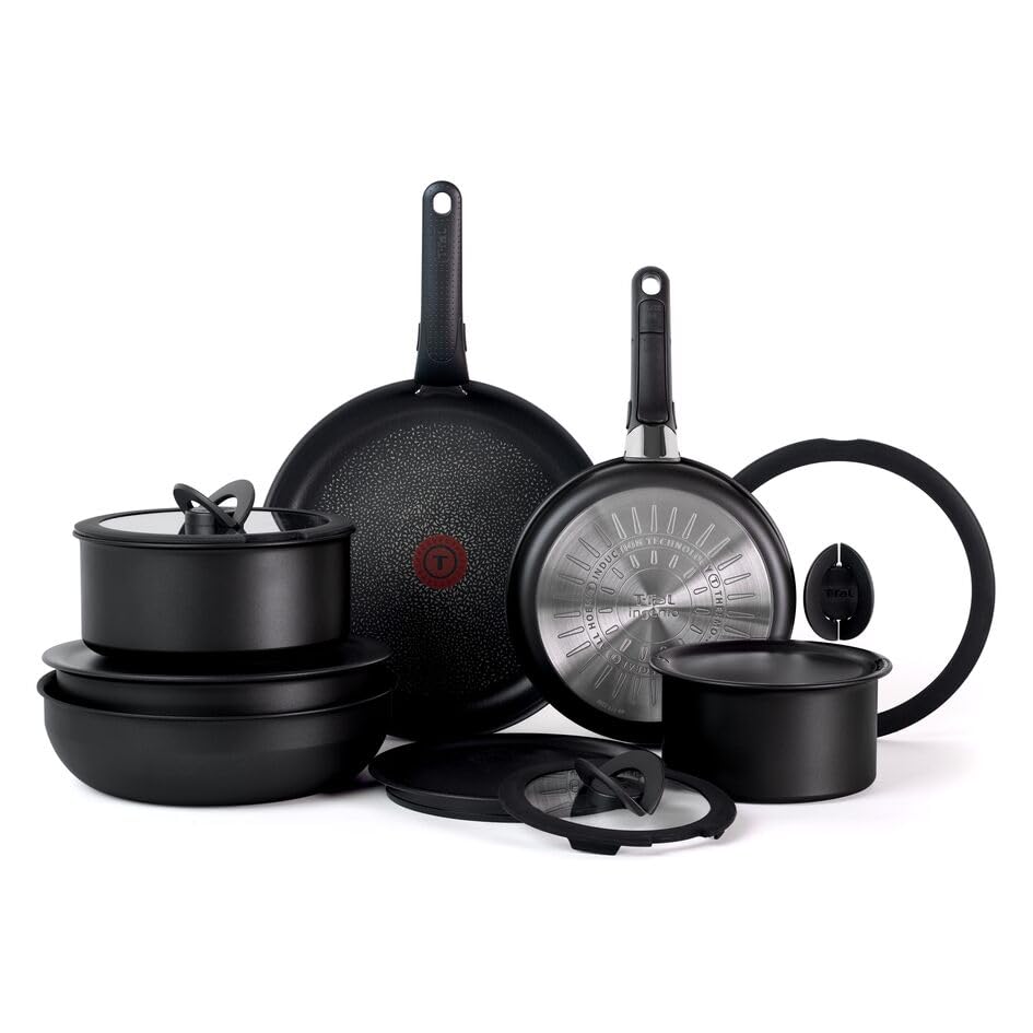 T-Fal Ingenio front packaging showing full 14-piece set and space-saving benefit