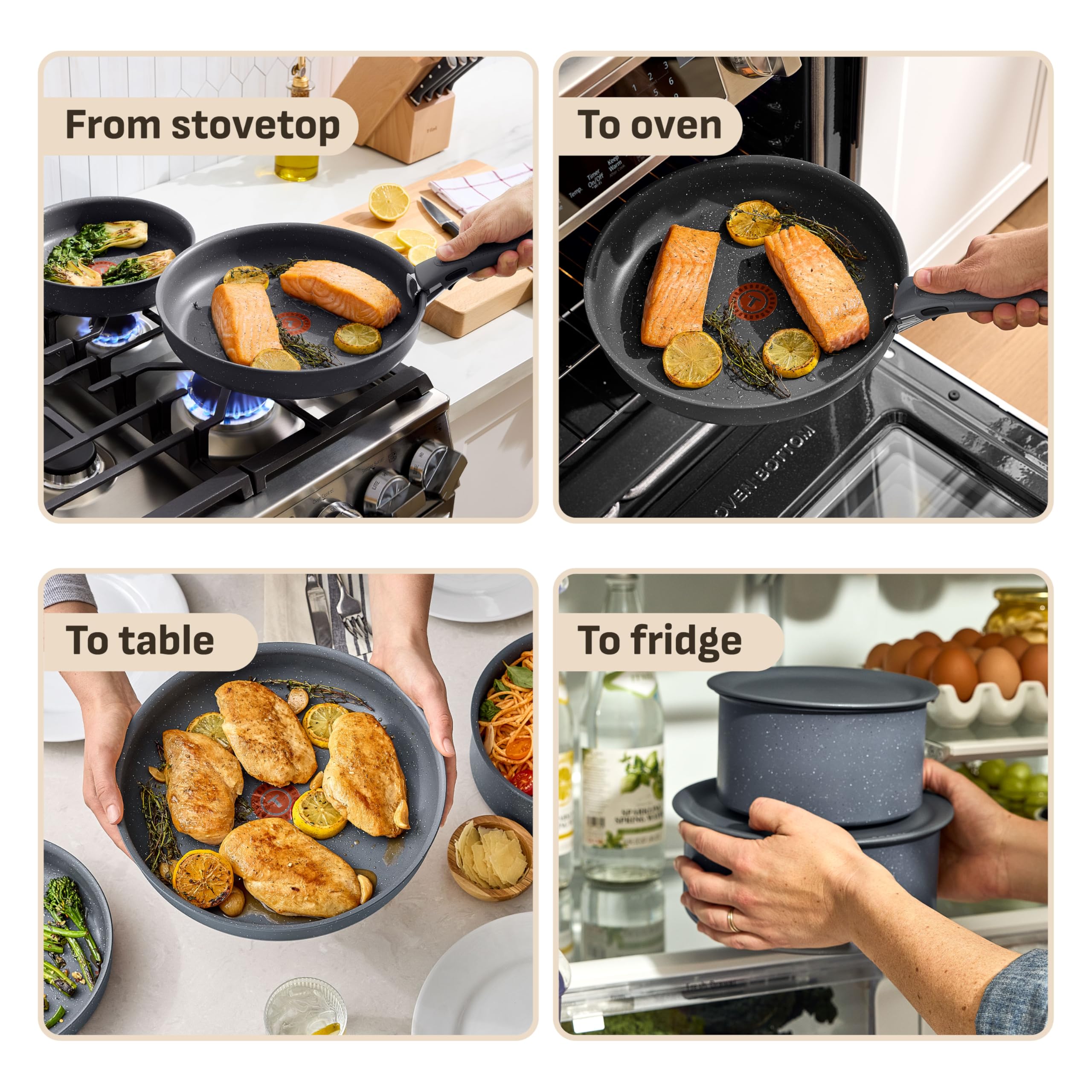 T-fal Ingenio pan inside oven showing oven-safe versatility without handle