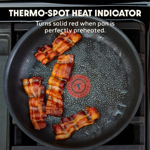 T-fal skillet interior with thermo-spot for correct preheat and cooking control