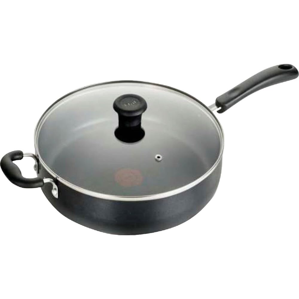 T-Fal front view with lid showing capacity and easy cleaning benefits