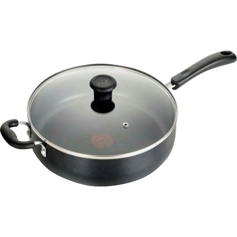 T-Fal front view with lid showing capacity and easy cleaning benefits
