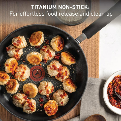 T-Fal titanium-reinforced nonstick interior texture for easy release and faster cleanup