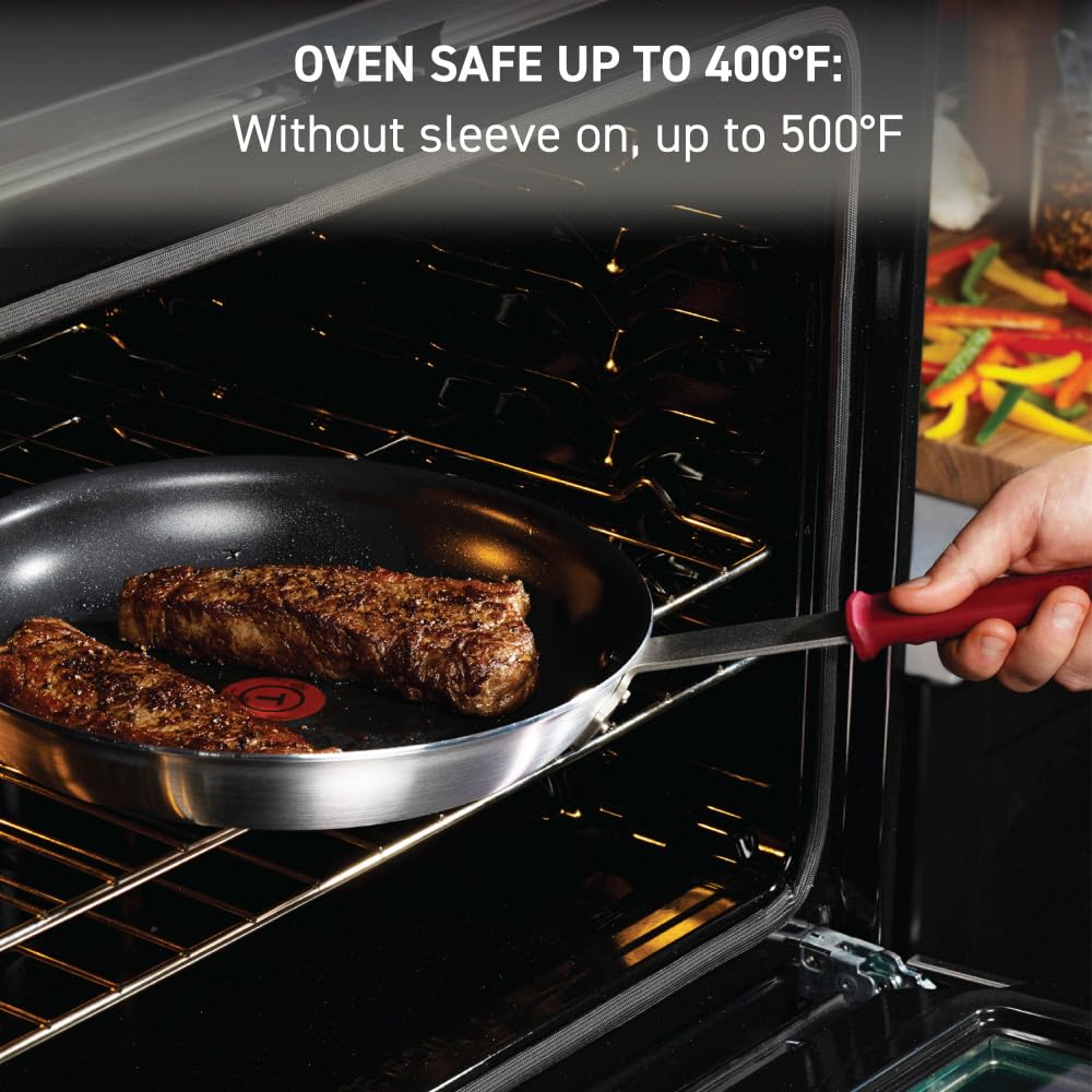 T-fal VX3 Thermo-Spot heat indicator in use, shows proper preheat readiness