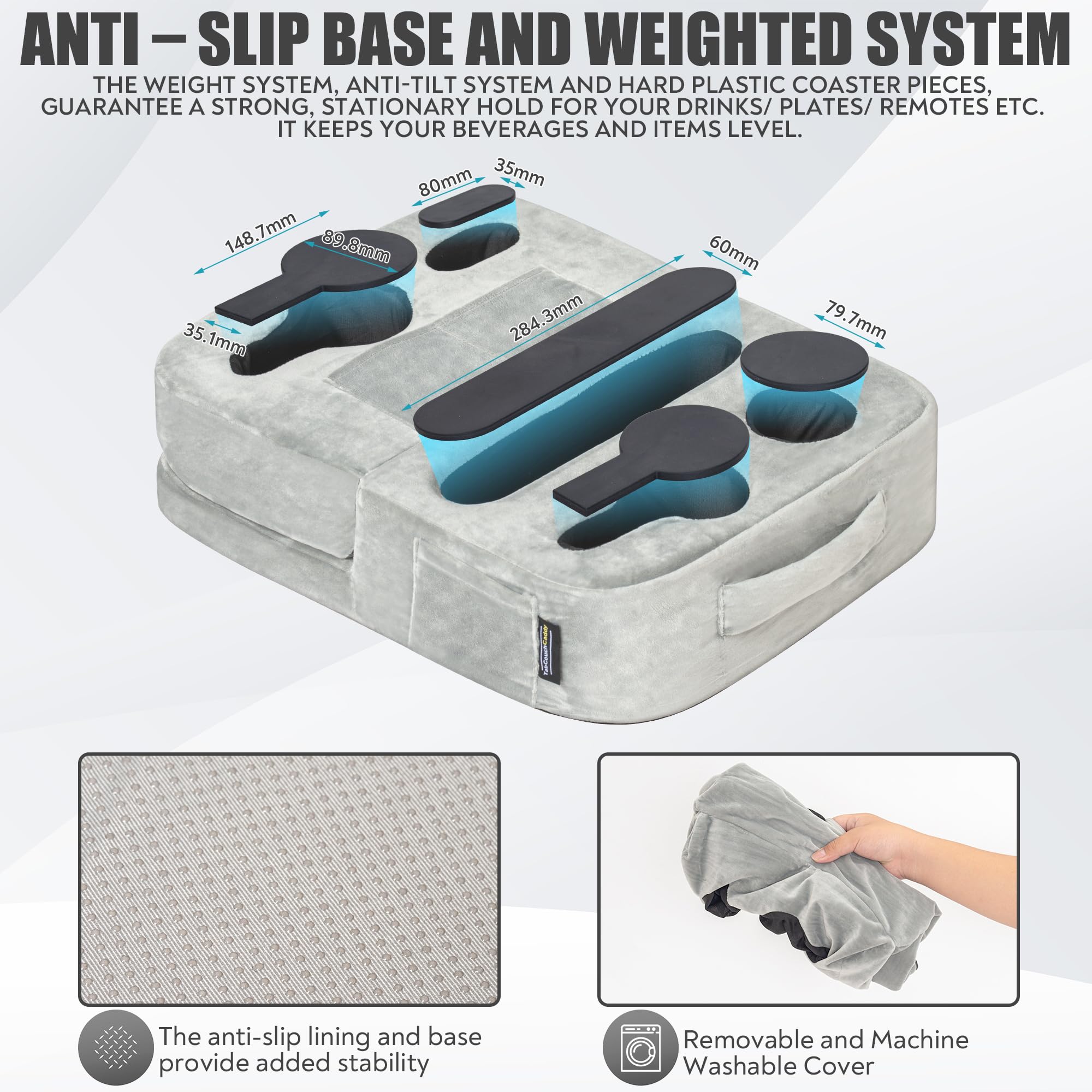 TabCouchCaddy removable cover zipper open for easy washing and simple maintenance