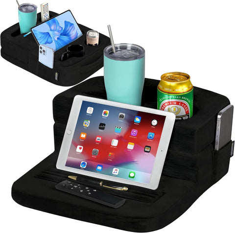 TabCouchCaddy next to a ruler showing compact dimensions for portable use