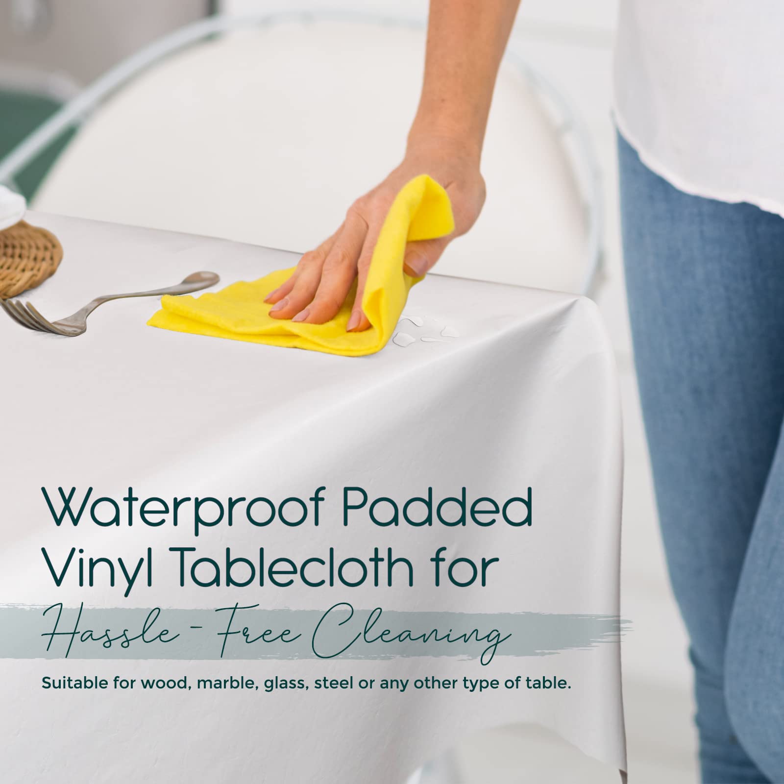 tablecloths by design flannel backing detail, soft cushioned protection against scratches