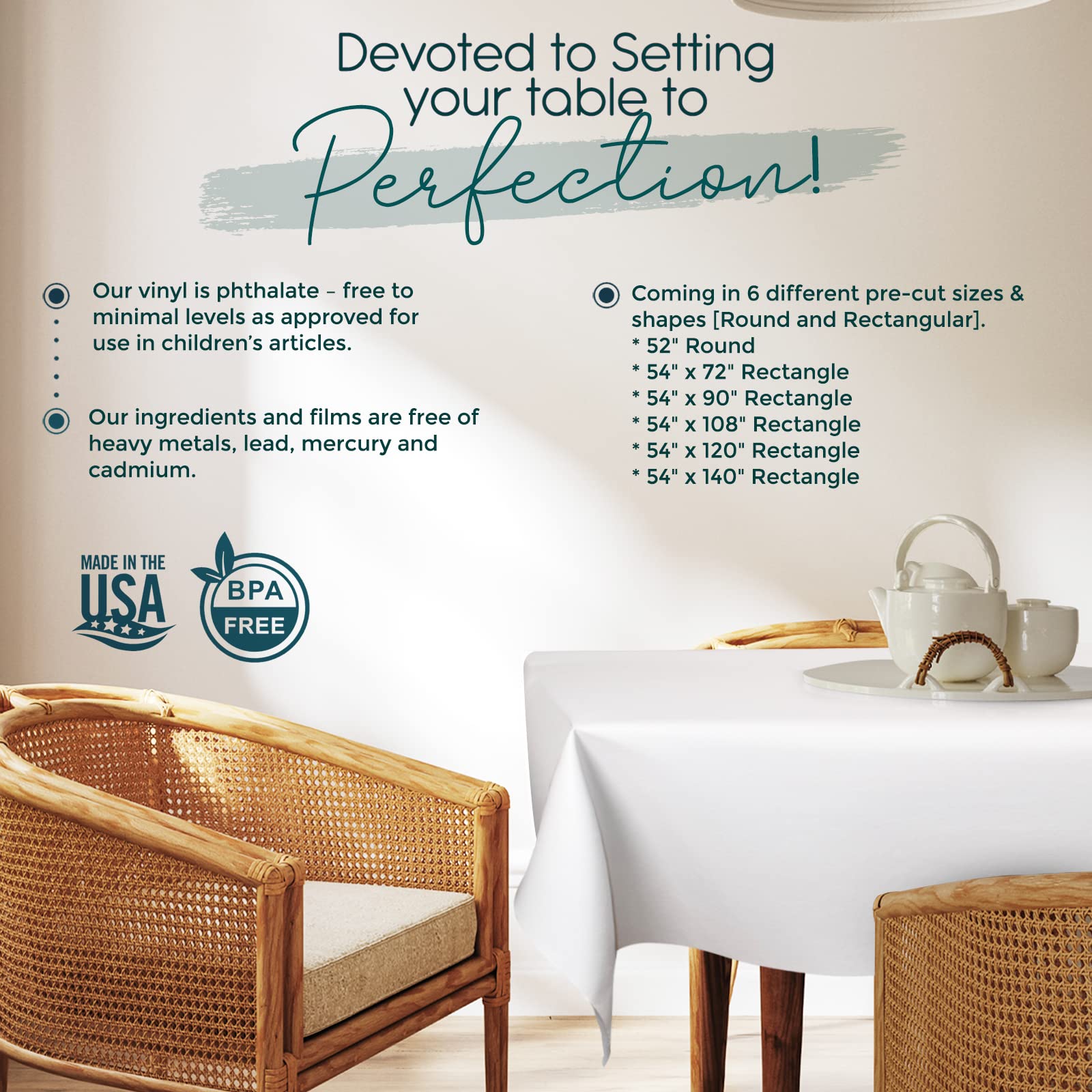 tablecloths by design trimmed-to-fit demo, shows easy customization with scissors