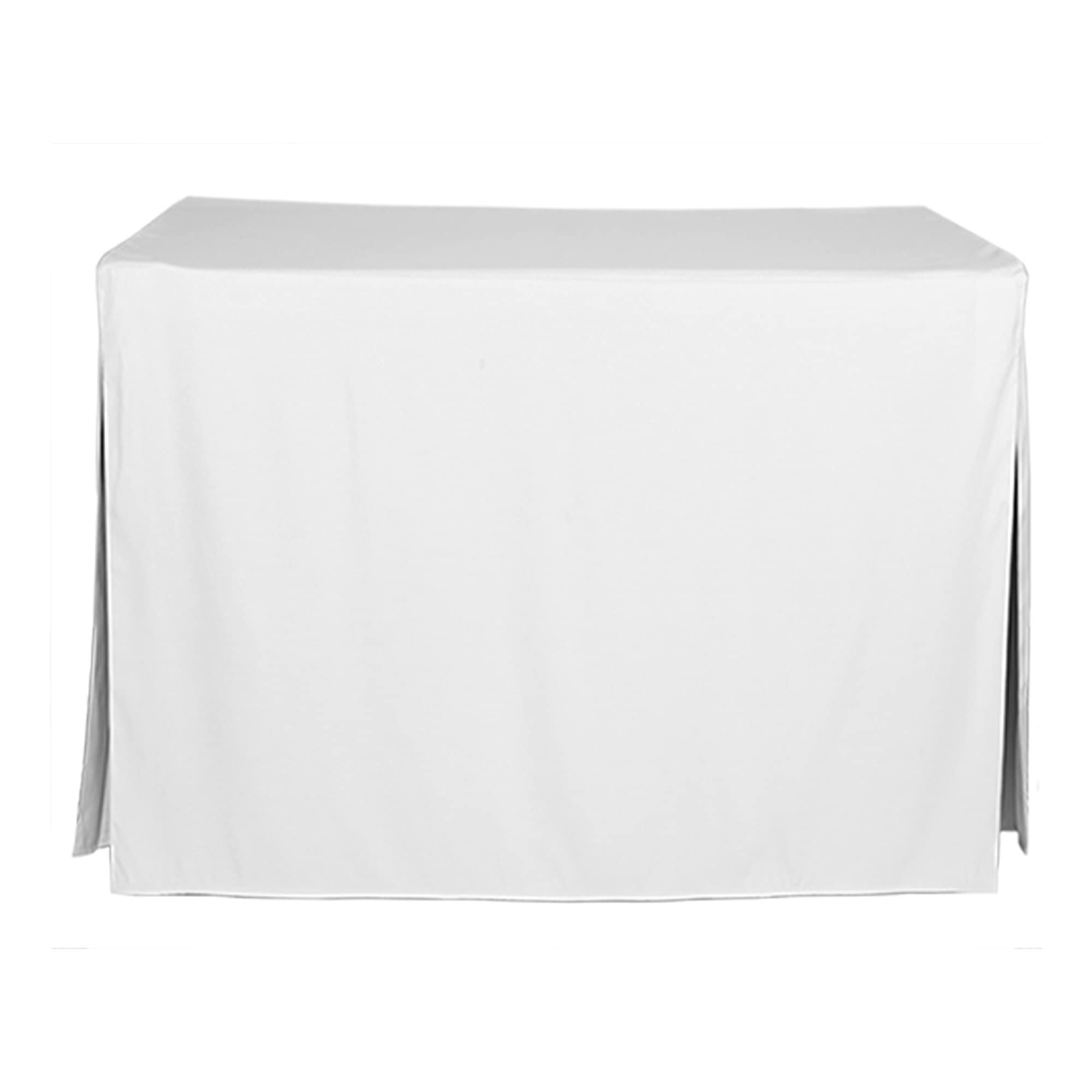 Tablevogue front view of fitted 48x24 white table cover showing neat fit and finish